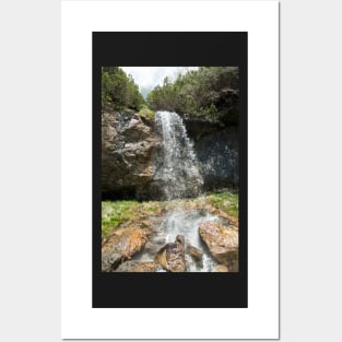 Amazing view of "Lady's waterfall" in Bucegi mountains, Romania, spring day Posters and Art